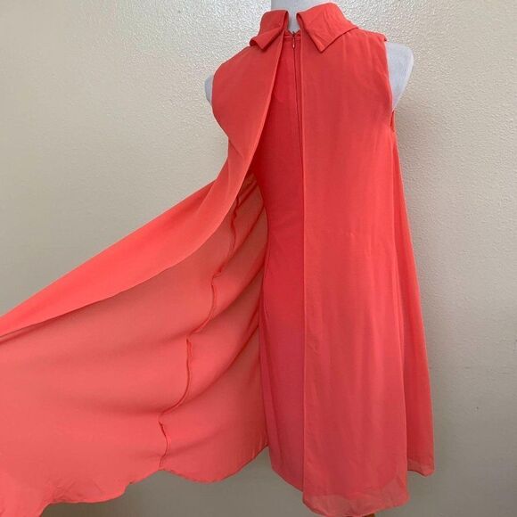 Eliza J Sheath Chiffon Overlay Mini Dress Coral - Picture 5 of 11